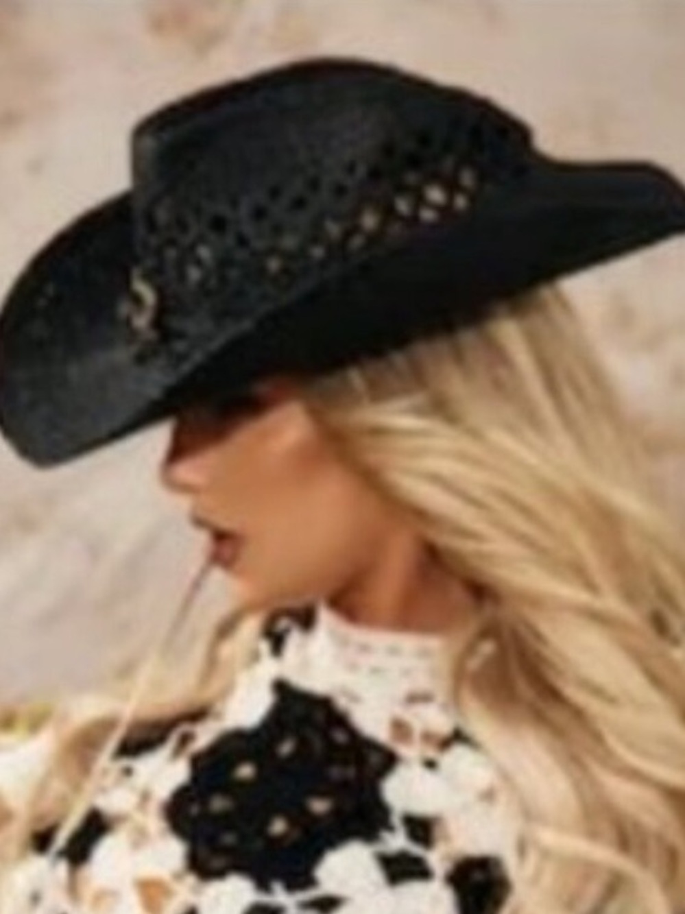 Pretty Little Thing Heart Details Cowboy Hat Black Straw Western Hat NWT